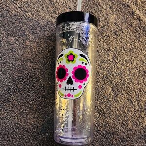 Colorful Skull Design Clear Tumbler with Straw
